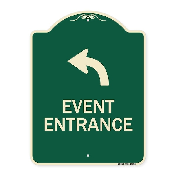 Signmission Event Entrance With Upper Left Arrow Heavy-Gauge Aluminum Architectural Sign, 24" H, G-1824-24086 A-DES-G-1824-24086 - main